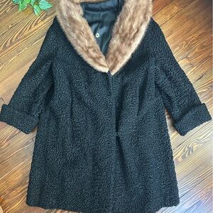 Vintage 1950s Curly Wool and Mink Coat